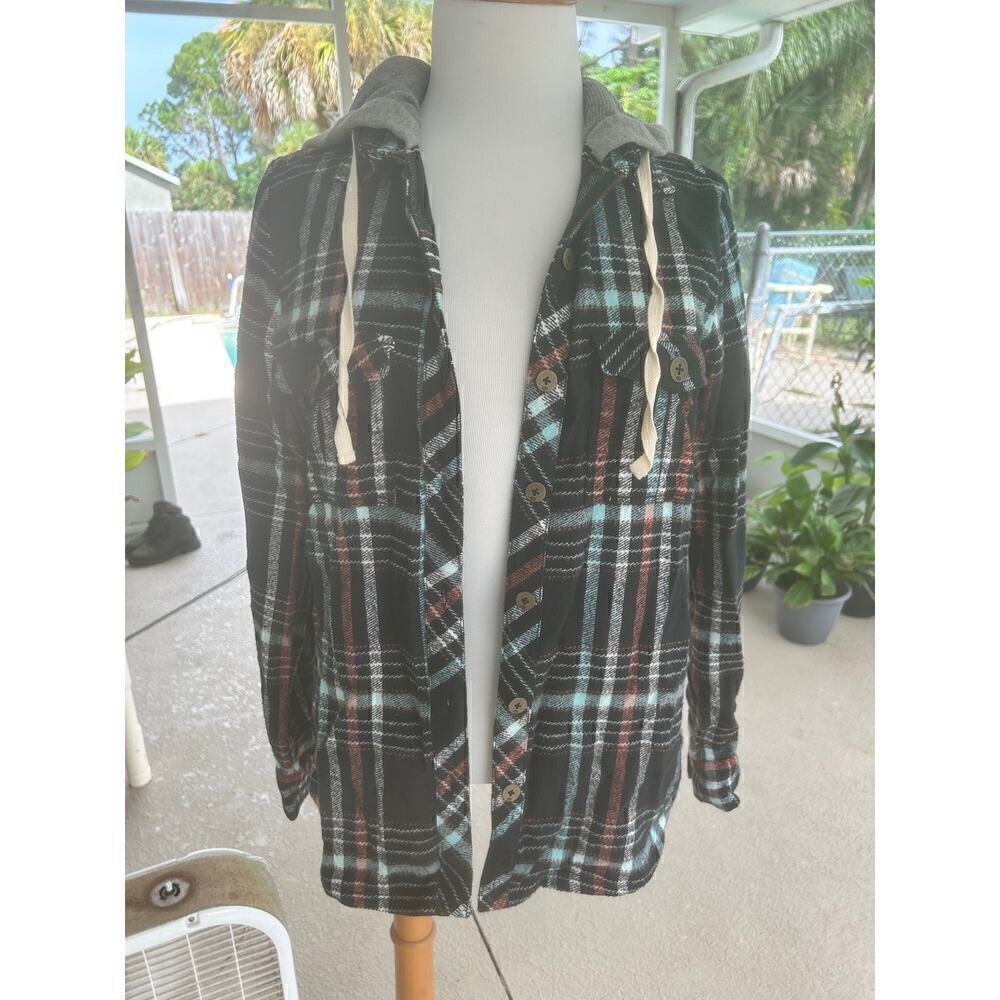Rusty Plaid Button Long Sleeve‎ Flannel Shirt Multi-Color Woman Medium